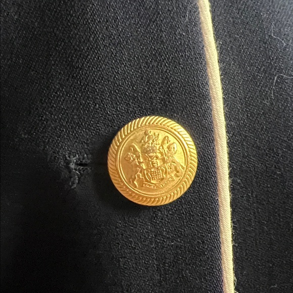 Liz Claiborne Vintage Navy Blazer Gold Crest Buttons Cream Piping Old Money Prep - Picture 4 of 11